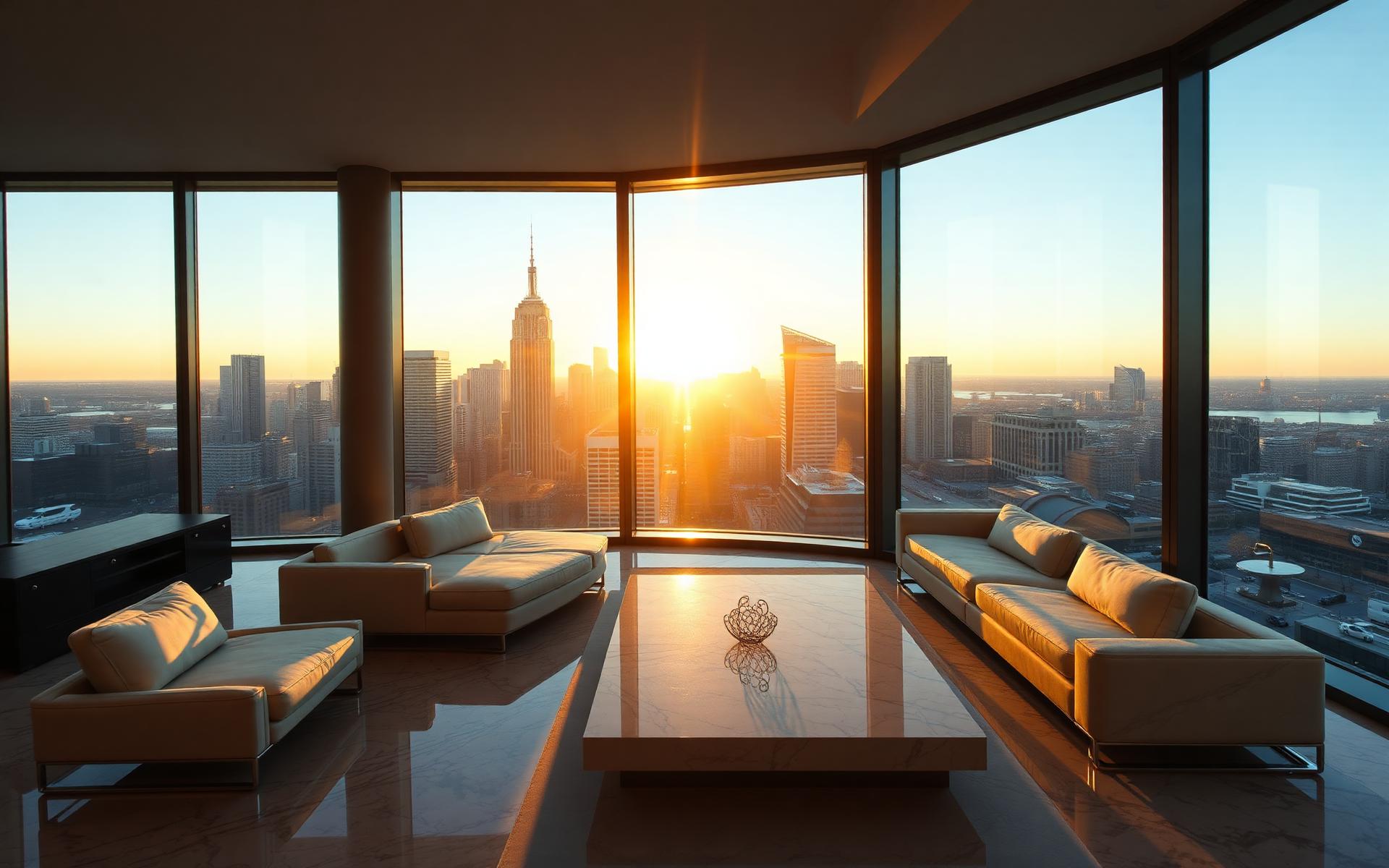 Residência de alto padrão iluminada ao entardecer